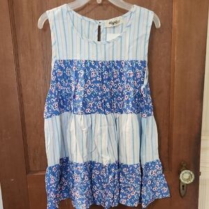 Blue Floral Striped Tank Top